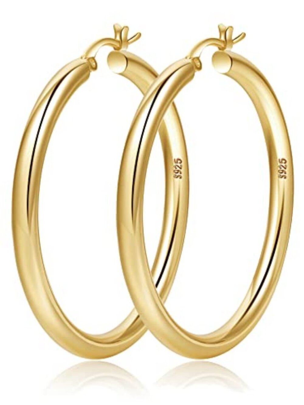 4mm Thick Gold Chunky Earrings Steling Silver Post Hoops Earrings For Women Holl